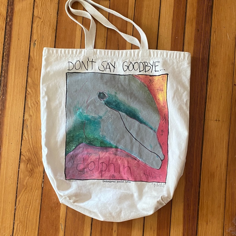 Vintage 90s Dolphin Endangered Species Series artist drawing Canvas Tote Bag